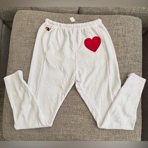 NWT Aviator Nation ❤️ White Heart Stitch Jogger Sweatpants + Pockets Size Large